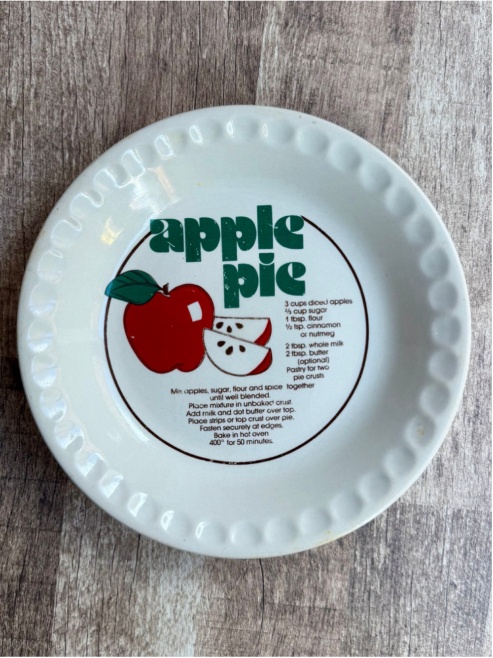 Vintage Mt Clemens Pottery Apple Pie Recipe Ceramic Dish 10 Inch